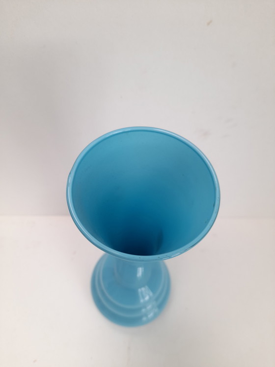 Image 1 of Blue opaline vase with space age rings