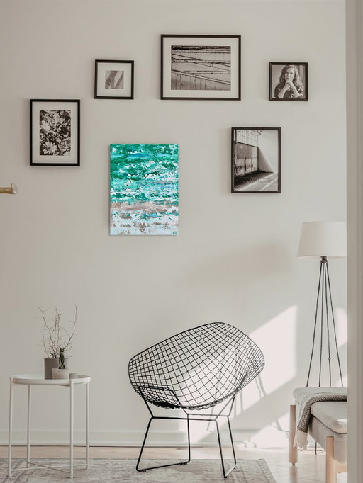 Dipinto astratto VOLT smeraldo – opera d'arte moderna originale 18 × 24 cm