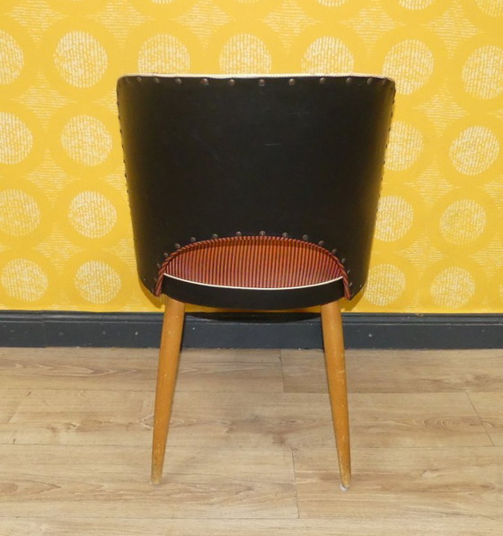 Image 1 of  60er Jahre Cocktailstuhl rotgestreift rockabilly Klassiker Stuhl Holz Cocktailsessel Kunststoff 