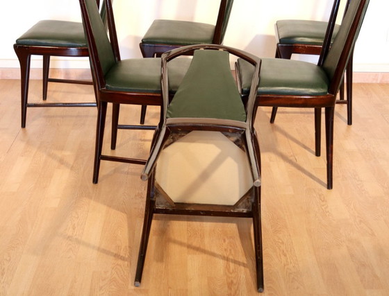 Image 1 of Set of 6 mid-century chairs by Osvaldo Borsani, Atelier Borsani Varedo, mahogany, rosewood, leather, and brass, Italy, 1950s