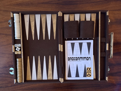 Juego de backgammon vintage – objeto de diseño recubierto de tela – década de 1970
