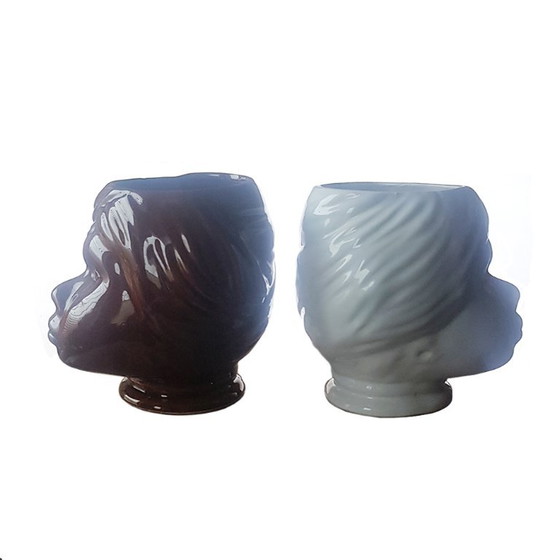 Italian Vases / Jardinieres "Testa Di Moro" in the Style of Fornasetti, 1960s, Set of 2 – Ceramic, Vintage (photo 5 of 8)