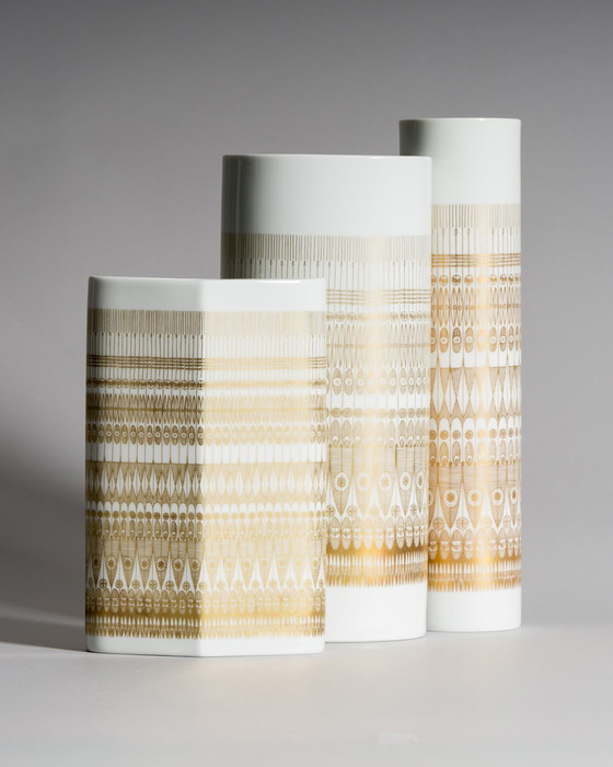 Image 1 of Geometria dorata: trio di vasi in porcellana Rosenthal Studio-Line di Theo Baumann e Tapio Wirkkala, Germania, fine anni '60