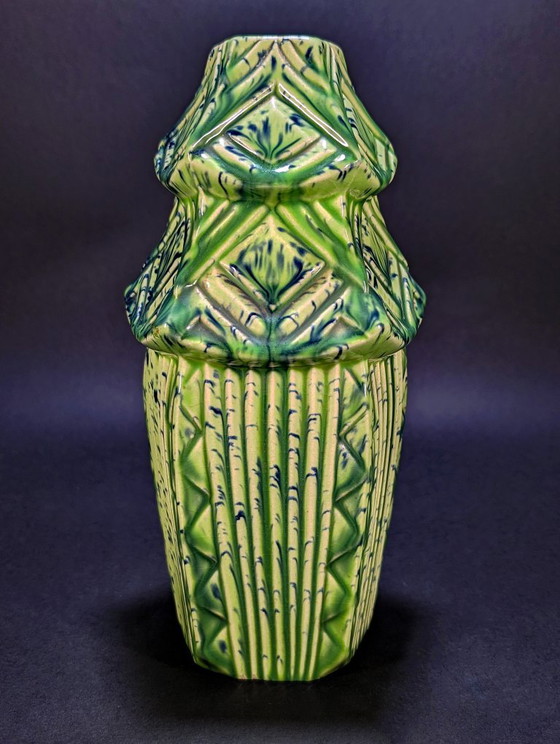 Vase ancien en majolique française, pagode et bambous, circa 1900. – Fives Lille/De Bruyne, Ceramic (photo 5 of 10)