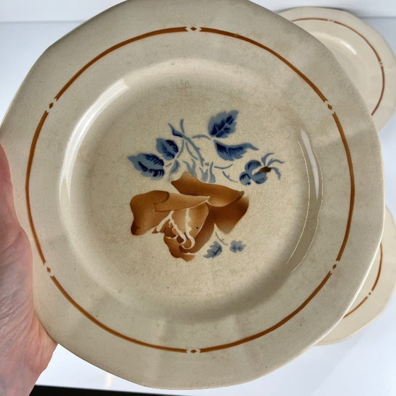 Image 1 of Set of 4 Sarreguemines dessert plates with floral motif, first half of the 20th century