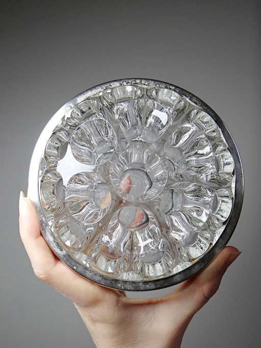 Large crystal flower spike with vintage Reims silver-plated metal hoop 31 honeycombs
