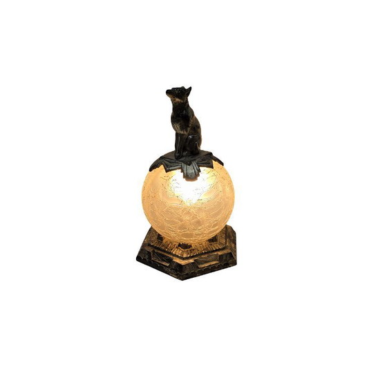 Image 1 of French Art Deco table lamp with a dog, circa 1920