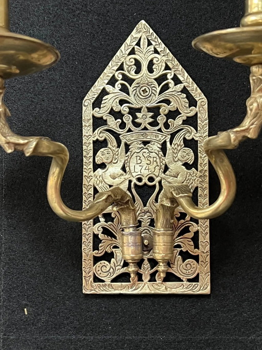Chandeliers muraux datés de 1745 – kandelaars en kaarsen, Bronze (photo 2 of 7)
