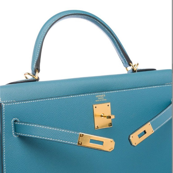 Image 1 of Zak HERMES Kelly 32 en Cuir Bleu - 103329