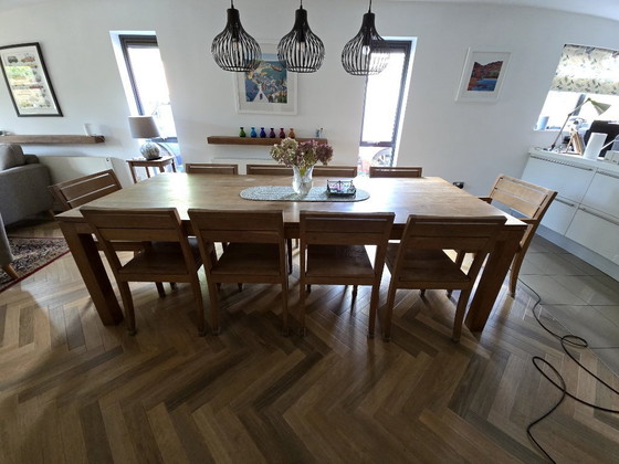 Image 1 of Table à manger Ethnicraft 2,5 m avec 10 chaises