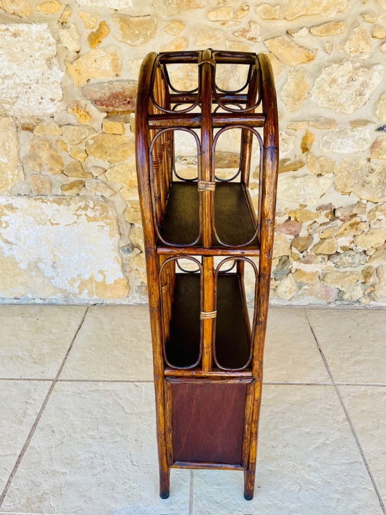 Image 1 of Vintage plank van bamboe en rotan met 2 verdiepingen en opbergruimte, jaren 1960