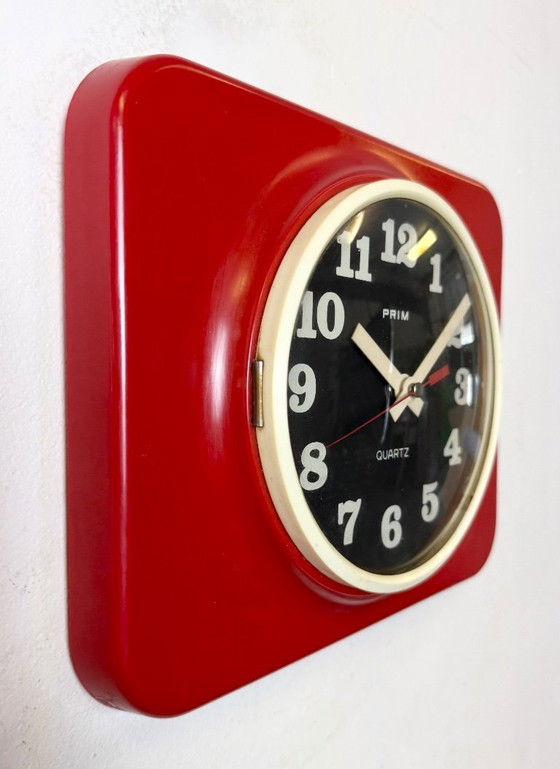 Image 1 of Vintage Red Plastic Wall Clock from Prim, 1970s