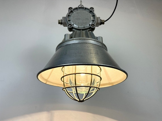 Image 1 of Large Industrial Cast Aluminium Cage Pendant Light from Polam Wilkasy, 1970s