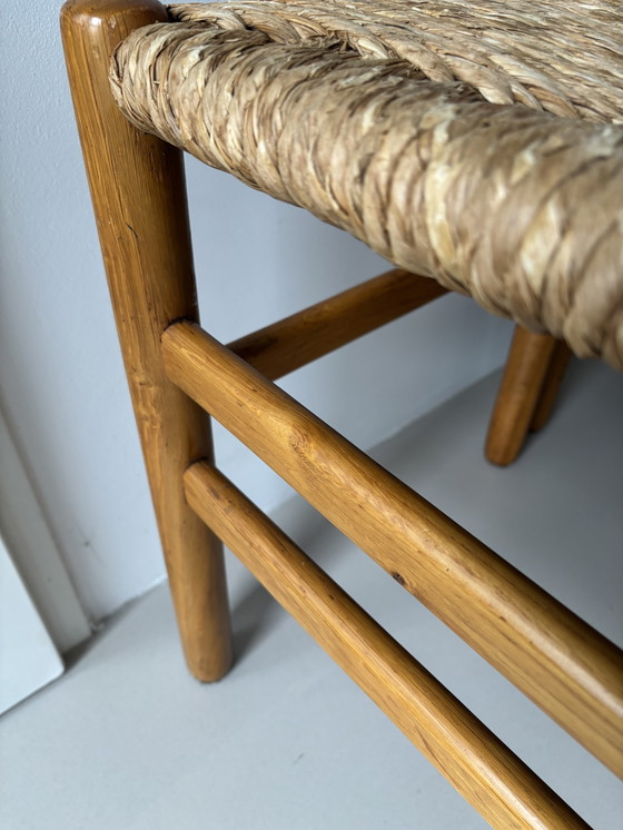 Image 1 of JUEGO DE 4 TABURETES BAJOS DE MADERA Y JUNCILLO DE JOHAN VAN HEUVEL PARA AD VORM, DÉCADA DE 1960