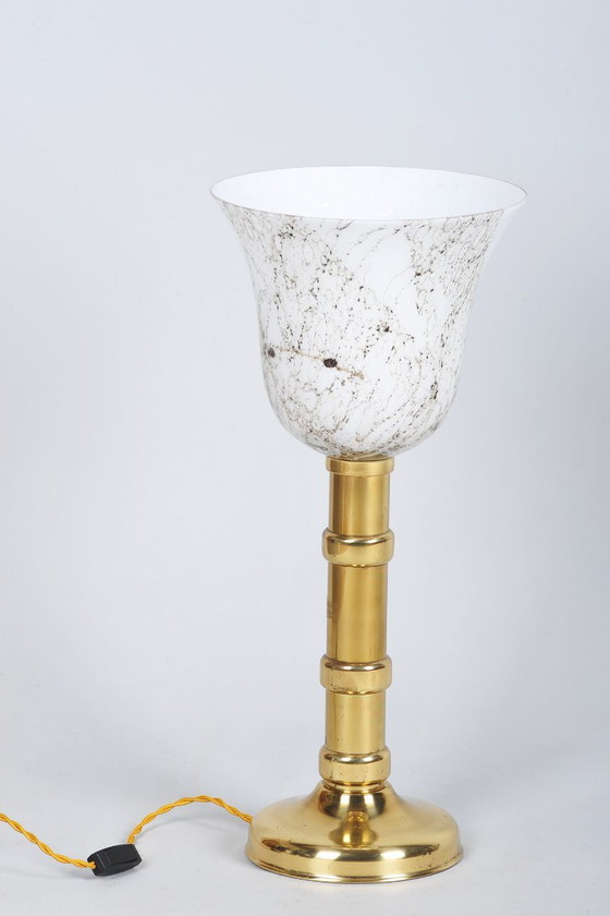 Restored Art Deco Table Lamp, Brass, Glass, New Electrification, Czech, 1940s (photo 8 of 8)