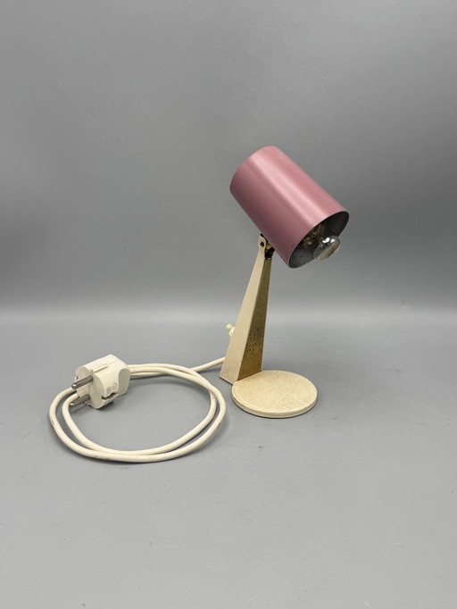 Vintage table lamp with pink shade and luminous button