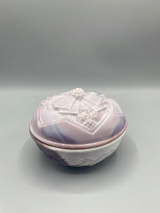 Art Deco bonbonschaal van roze en violet gemarmerd opaalwit – in de stijl van Portieux-Vallérysthal – glazen karaffen, Glass