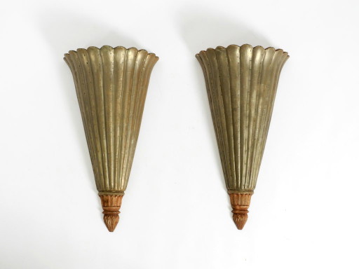 Two Large, Rare 1950s Wall Lamps Made of Wood With Aluminum Cladding – wandlampen