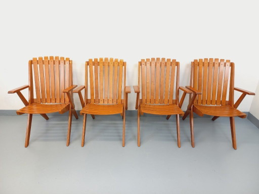 Set of 4 vintage beechwood garden armchairs from the 1960s