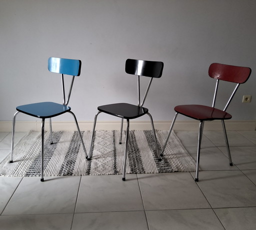 3 chaises de cuisine vintage en Formica J 50/60 – eetkamerstoelen, Metal, Wood (photo 2 of 11)