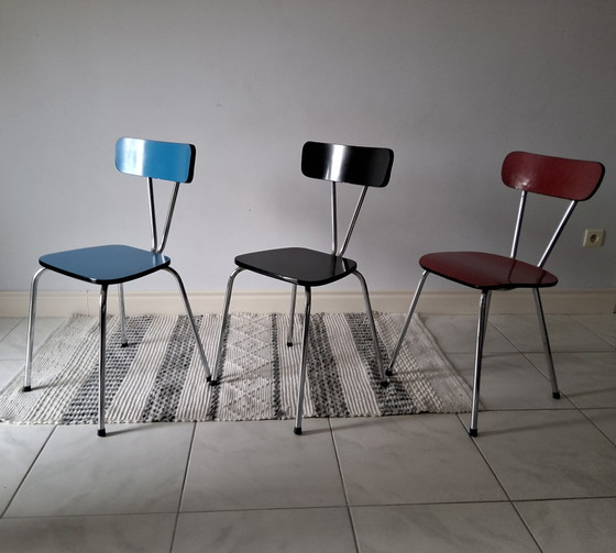 3 chaises de cuisine vintage en Formica J 50/60 – Chaises de salle à manger, Metal, Wood (photo 2 of 11)