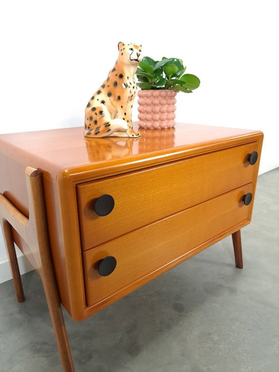 Image 1 of Commode en teck avec poignées en métal noir, meuble TV