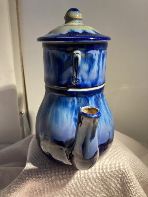 Vintage tweedelige theepot van steengoed van Alphonse Mouton