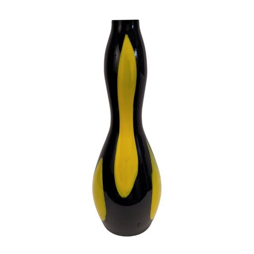 Jarrón negro y amarillo, cristal soplado, 70’s - Italia