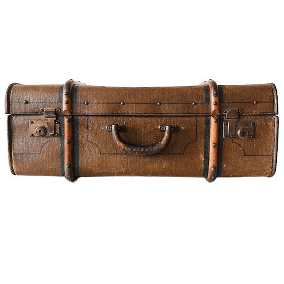 Image 1 of Antique canvas trunk with wooden bumpers, 1900s