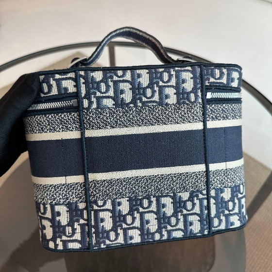 Image 1 of DIOR VANITY OBLIQUE EMBROIDERY TOP HANDLE CAG IN JACQUARD BLUE SHW