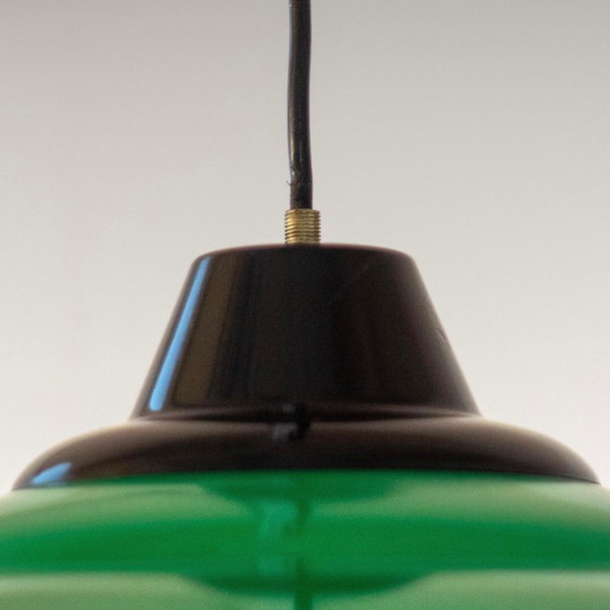 Image 1 of 2x Lampadari a sospensione vintage da biliardo verde italiano, anni '70