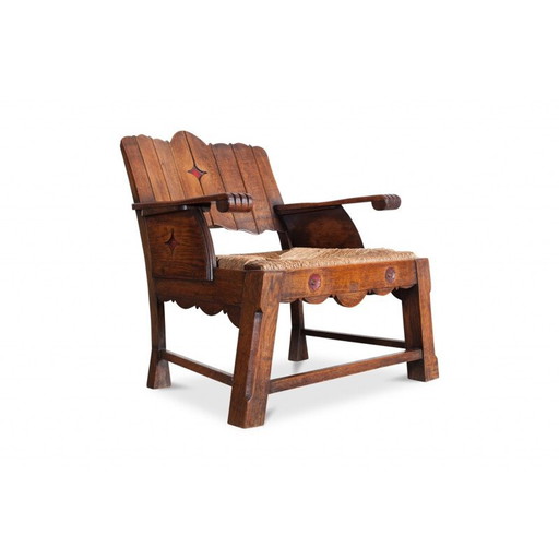 Chaise longue en bois sculpturale vintage, 1930
