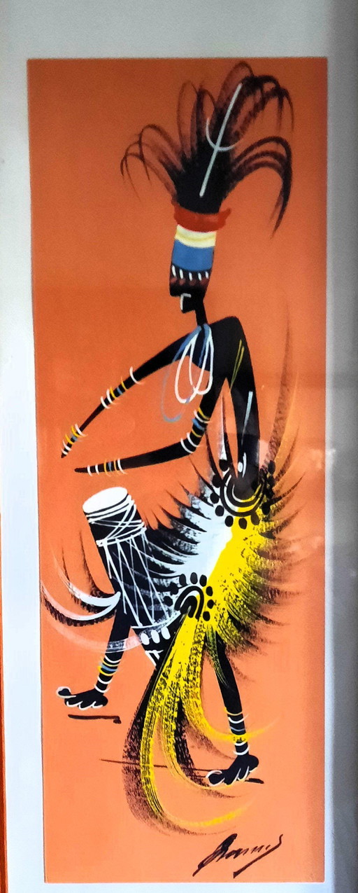 Poto Poto Art School Gouache Congo 1950 Gesigneerd