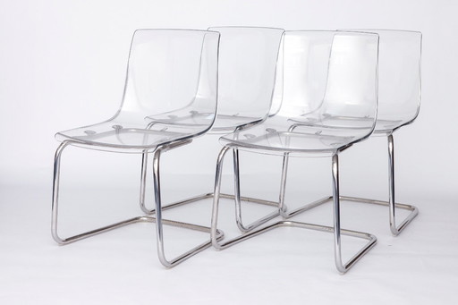 Set of 4 IKEA “Tobias” Chairs – Design by Carl Öjerstam, 1990s–2000s, Transparent Acrylic Seat, Chrome Frame, Modern Design