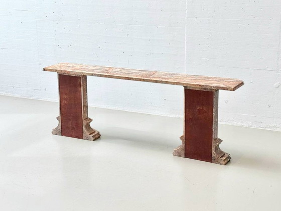 Image 1 of Consolle in marmo rosso-marrone con superficie lucida, Italia