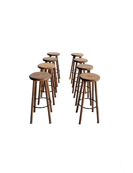 8x Brutalistische Barhocker aus den 80ern – barkrukken, Cast Iron, Wood (photo 2 of 14)