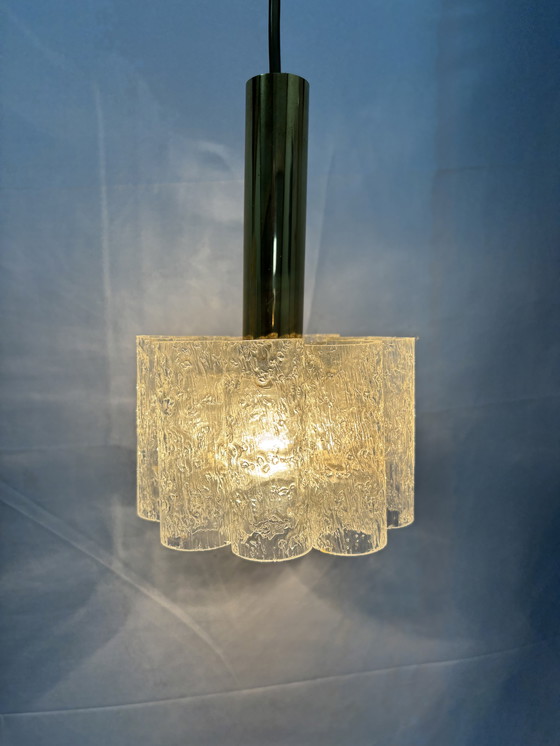 Image 1 of 2 suspensions vintage Doria Leuchten, tubes en verre glacé '60/'70