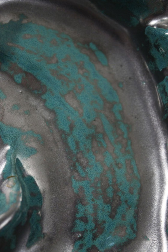 Image 1 of Große Keramik-Schmuckschale mit Kupferoxid-Beschichtung, Stil der 1950er Jahre, Gueden Primavera Cazaux