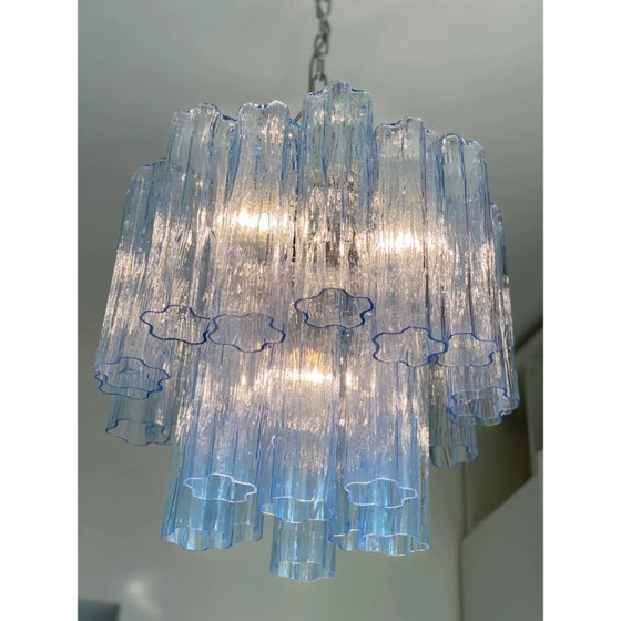 Image 1 of Lámpara de araña de lujo de cristal azul inspirada en Murano.