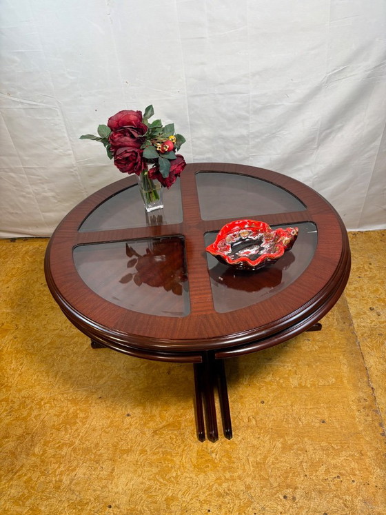 Vintage G-Plan Round Coffee Table & 4 Nested Stools | 1970s | Mahogany & Glass | Mid-Century Retro Design A (photo 3 of 18)