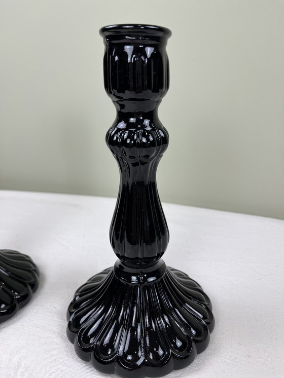Image 1 of Paar zwarte opaal kandelaars