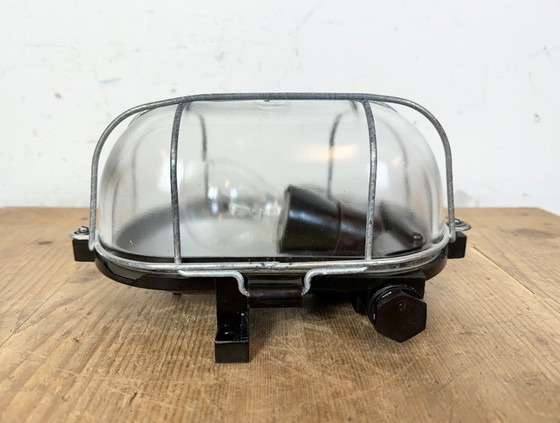 Image 1 of Industrial Brown Bakelite Wall Light with Clear Glass, 1960s