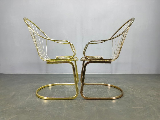 Image 1 of Set of 5 Gastone Rinaldi Brass Dining Chairs for Rima, Italy 1970s