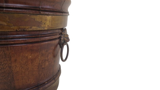 Image 1 of Jardinera antigua de caoba | Maceta con anillo de león victoriano de latón, hacia 1850