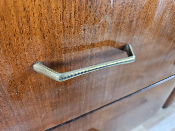 Image 1 of Vintage six-drawer mahogany burl dresser with glass top, 1960