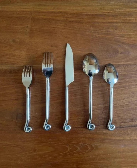 Image 1 of Set di 5 posate in acciaio inox - forma a spirale/vortice - set di posate originale
