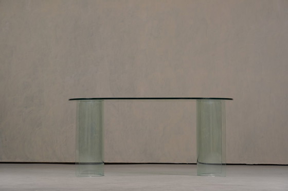 Image 1 of Vintage Oval Tempered Glass Dining Table by Fiam, Italy 1980's