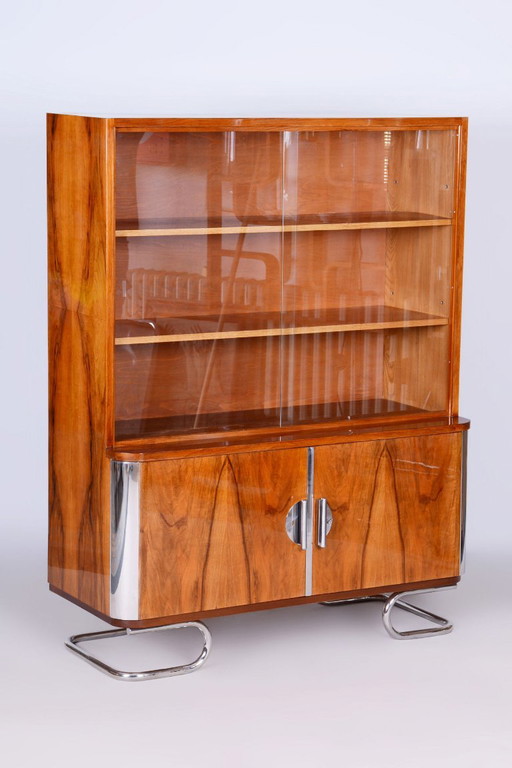 Gerestaureerde art-deco boekenkast van Vichr a Spol., walnoothout, glas, Tsjechië, jaren 1930. – boekenkasten, Wood