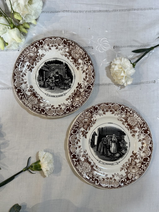 Lot of 2 Talking Plates from Sarreguemines