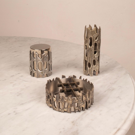 Set da tavola brutalista in bronzo argentato di Morbelli, Italia, anni '70 – Arte, Scrivanie (photo 11 of 18)